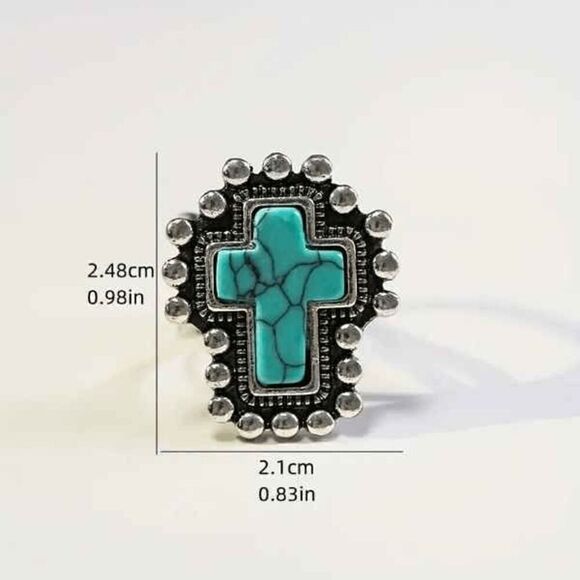 Western Turquoise Cross Adjustable Ring - Picture 5 of 5